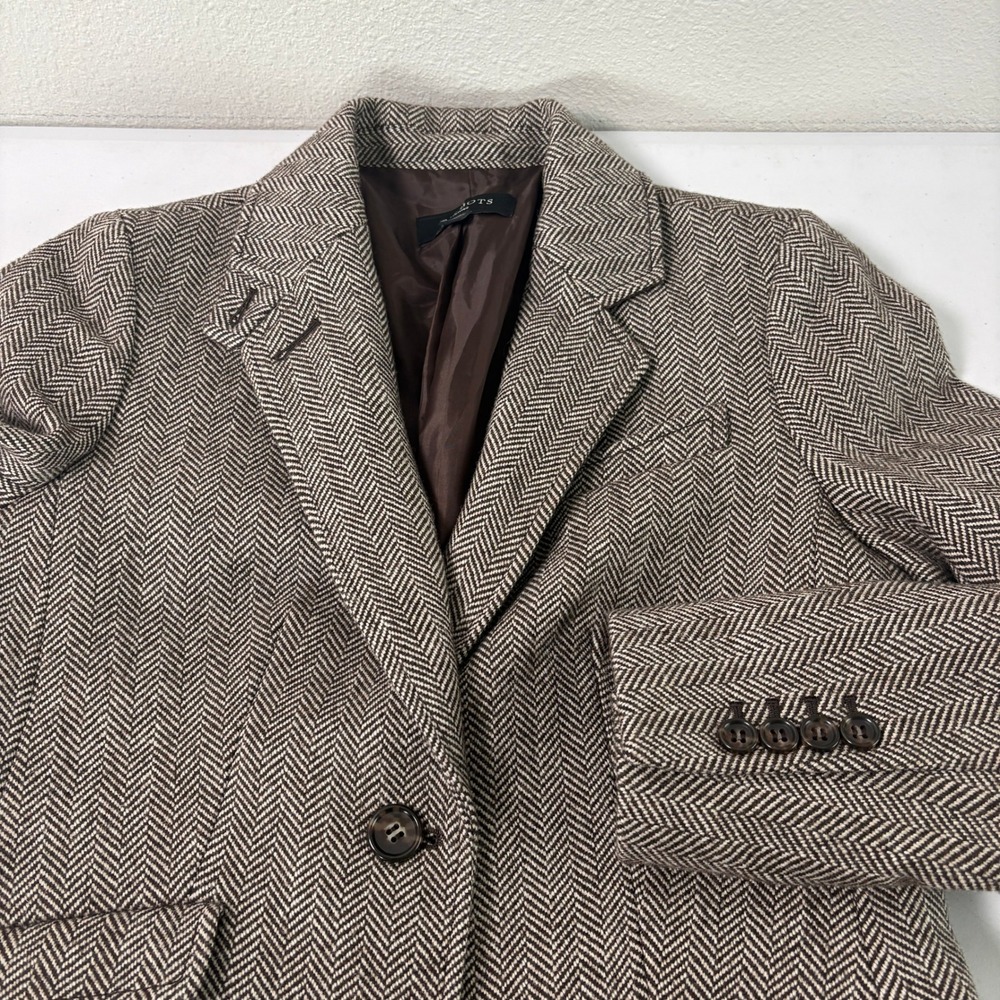 Talbots Herringbone Blazer Petite 6 6P Brown Wool Blend Two Button Suit Jacket - Picture 12 of 12